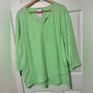 FRESH PRODUCE Women’s Jordan Top Aloe Green 3/4 Sleeves NWT Size 1X